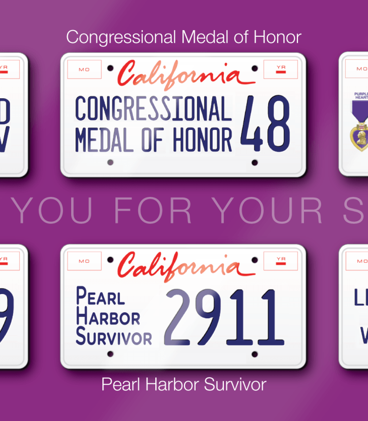 Graphic rendering of qualifying veterans license plates