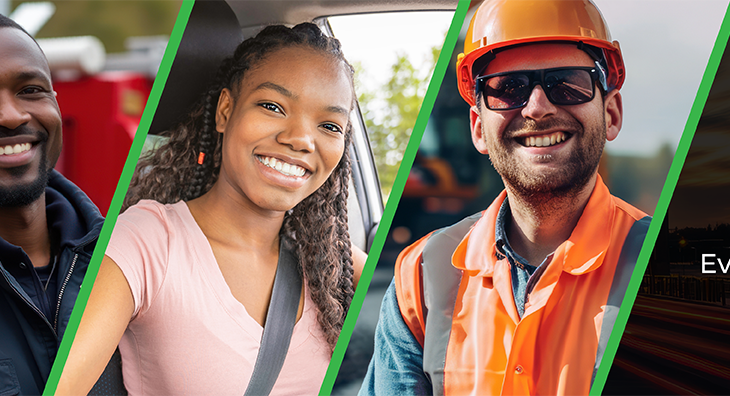 Be Safe Together images of a first responder, young driver and a construction worker. Be the highway hero. Every safe journey has a hero. IBTTA logo